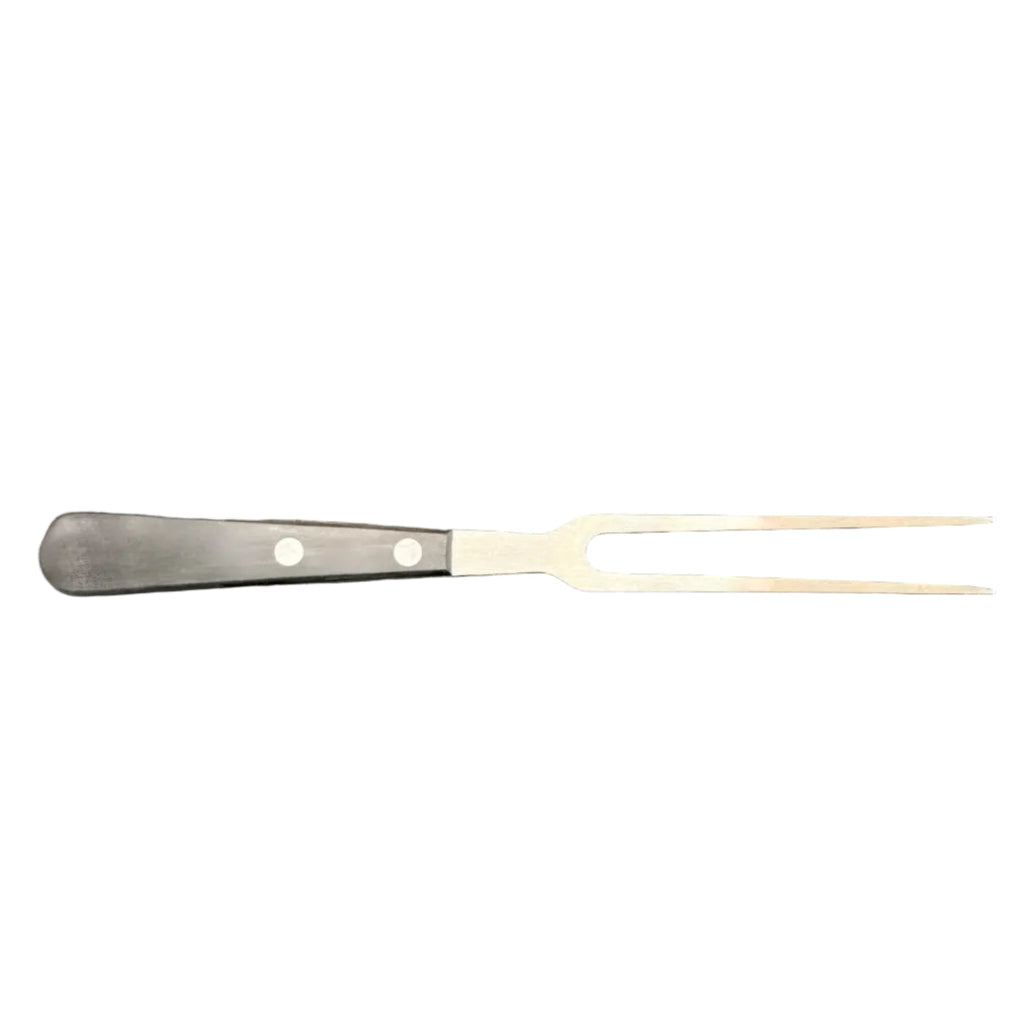 Kitchen fork with dark handle and two metal tines