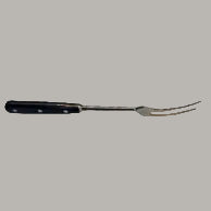 Forged carving fork with black diamond handle, two-prong tines and metal handle
