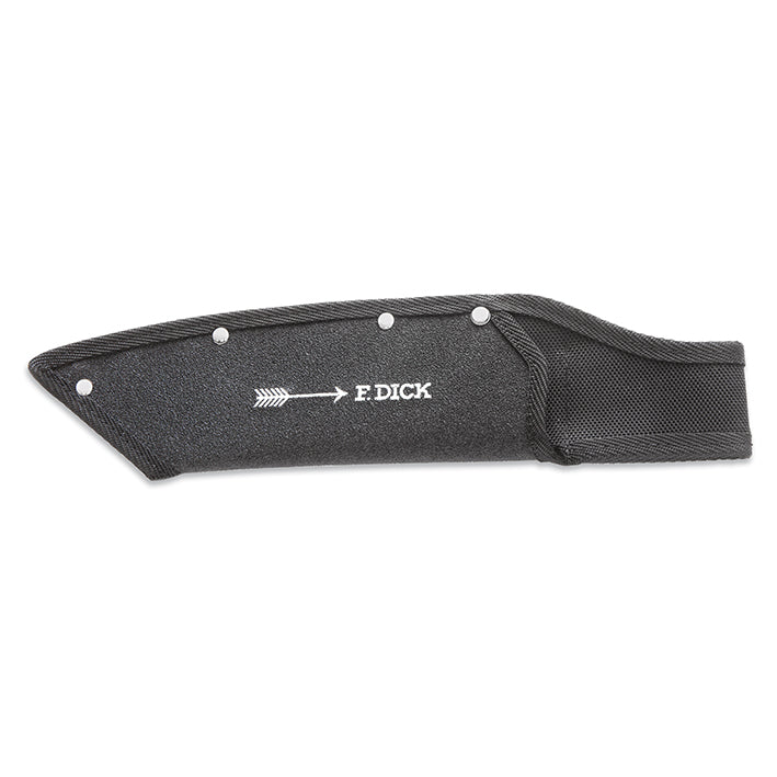 Black fabric knife sheath with snap strap and F.DICK logo