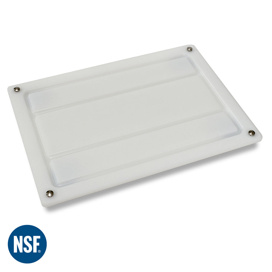 White rectangular privacy board with clear cover and four corner screws
