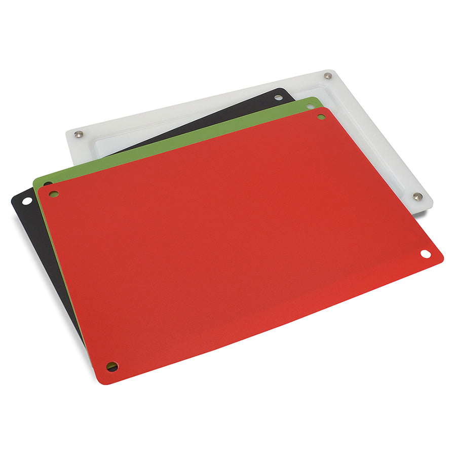 Red cutting board sheet with metal corner grommets