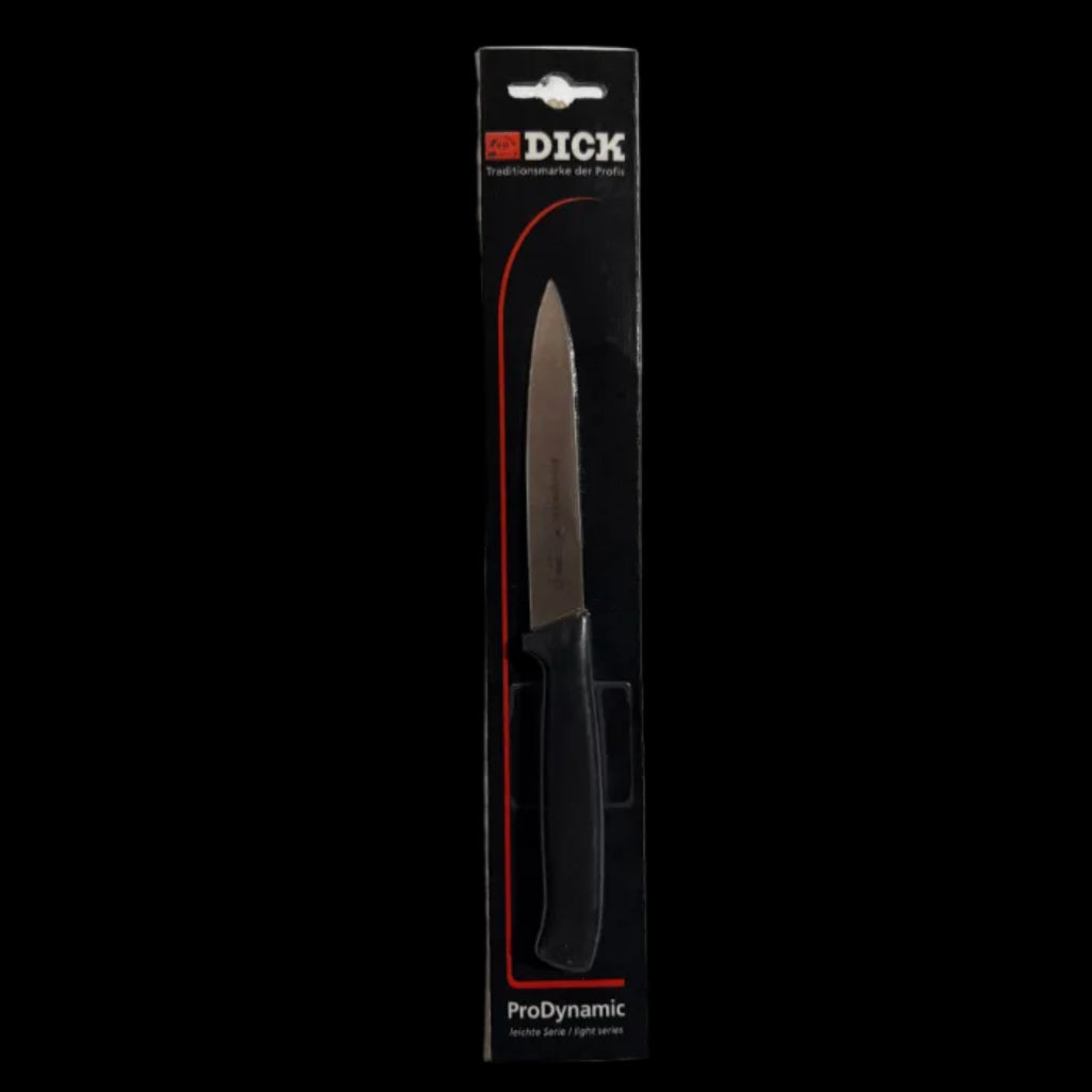 A Dick ProDynamic utility knife in its original black retail packaging, displayed on a white sheet of paper.