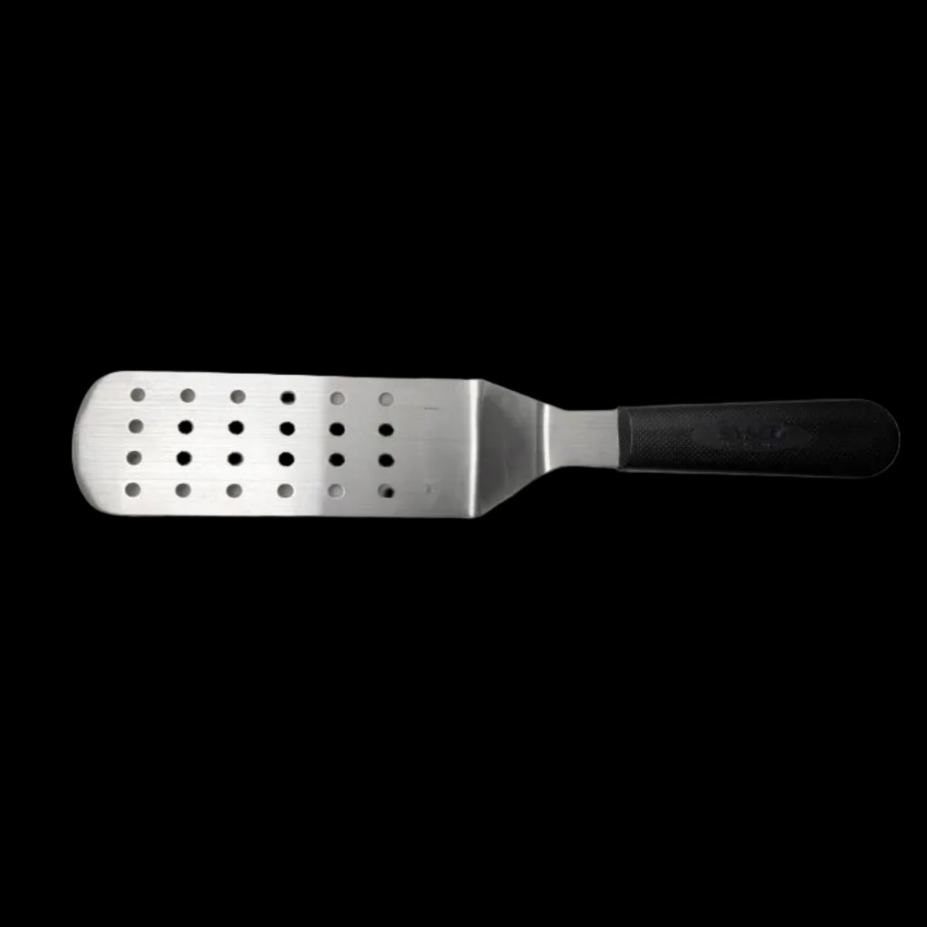 F.DICK Eurocut flipper spatula with perforated stainless blade and textured black handle