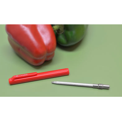 Pocket sharpening steel set: red cover and separate metal sharpening rod