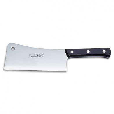 F.Dick kitchen cleaver with black riveted handle and wide silver blade