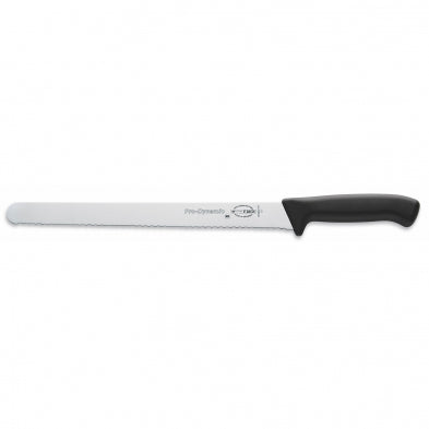 F.DICK 12" serrated slicer knife with black ergonomic handle and silver serrated blade