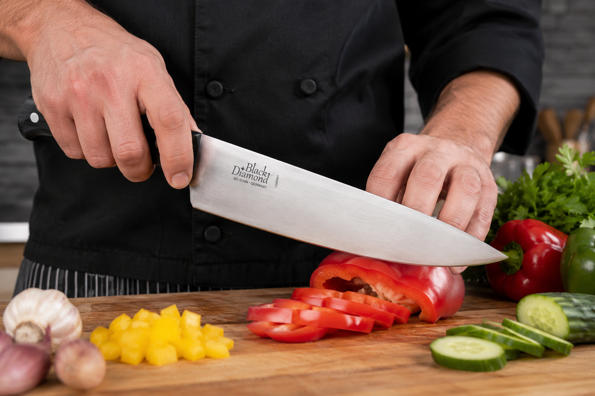 F.DICK Black Diamond chef’s knife, stainless blade and black riveted handle (12")