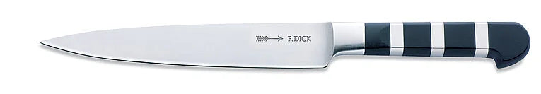 F.Dick flex filleting knife with black striped handle and stainless blade