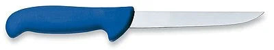 ErgoGrip wide stiff boning knife with blue handle and stainless blade