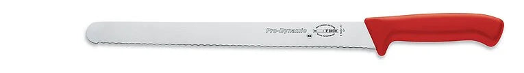F.DICK ProDynamic 12" slicer knife with serrated blade and red ergonomic handle