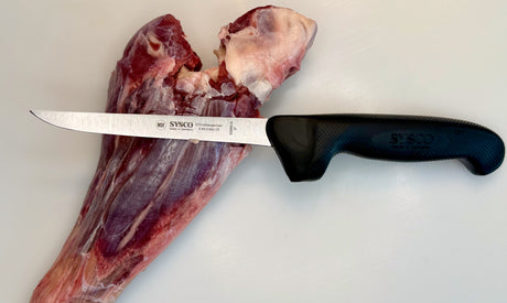 F.Dick Eurocut boning knife with black ergonomic handle and silver blade tip