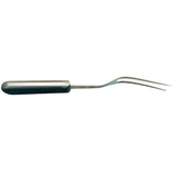 Kitchen fork with two tines and dark textured handle, metal fork head