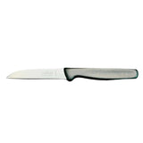 F.Dick 3-inch serrated paring knife with gray handle, side view of blade