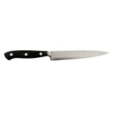 Kitchen slicing knife with stainless blade and black handle with three rivets