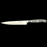 Kitchen slicer knife with stainless blade and black handle, three rivets