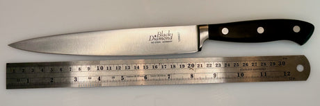 F.Dick Black Diamond slicer kitchen knife with black handle and stainless steel blade