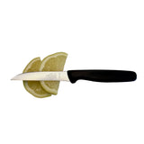 F.Dick 3-inch serrated paring knife with black handle and stamped blade
