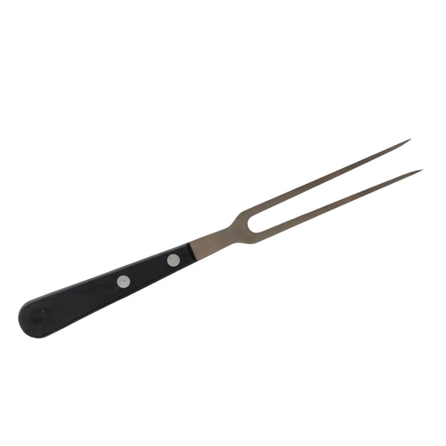 Kitchen fork with dark handle and two metal prongs