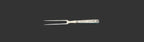 Metallic carving fork on a gray background