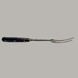Forged carving fork with black diamond handle, two-prong tines and metal handle