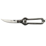 Poultry shears with pointed stainless blade, spring hinge, and loop grips