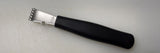 Channel knife zester with black handle, silver blade, and loop end