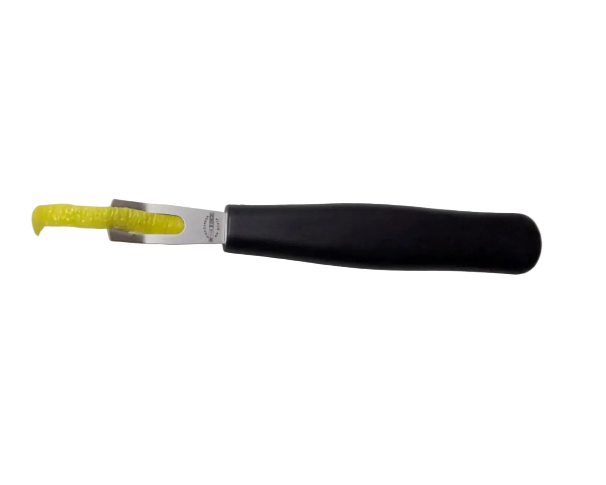 F. DICK 5.5-inch channel knife with black handle and yellow blade