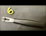 F. DICK black-handled channel knife close-up of blade