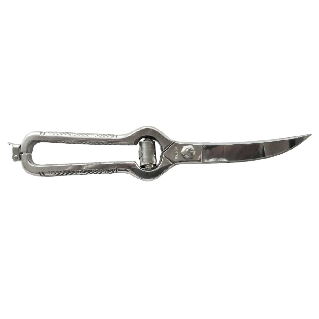 Poultry shears with curved stainless blades and loop handles