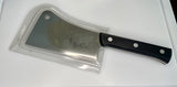 F.DICK Black Diamond 7 in kitchen cleaver, black handle, shown beside clear blade sheath