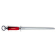 DICKORON knife with oval red handle, silver blade, and key ring attachment