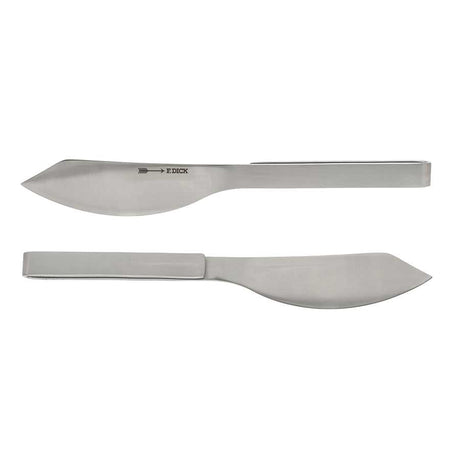 Stainless steel steak and table knives set, two knives shown side by side