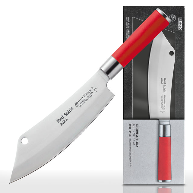 F.Dick Red Spirit AJAX chef knife and box, silver blade and red handle