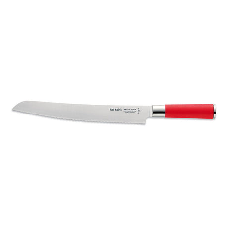 Red Spirit serrated bread knife with stainless blade and red handle