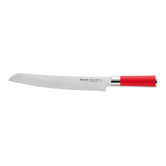 Red Spirit serrated bread knife with stainless blade and red handle