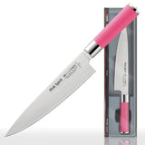 Pink Spirit chef knife in retail box, pink handle and stainless blade