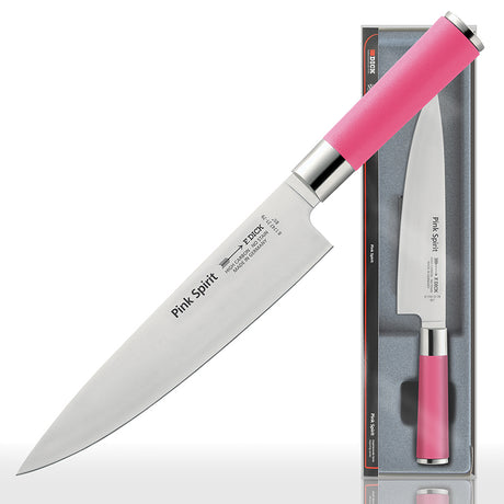 Pink Spirit chef knife in retail box, pink handle and stainless blade