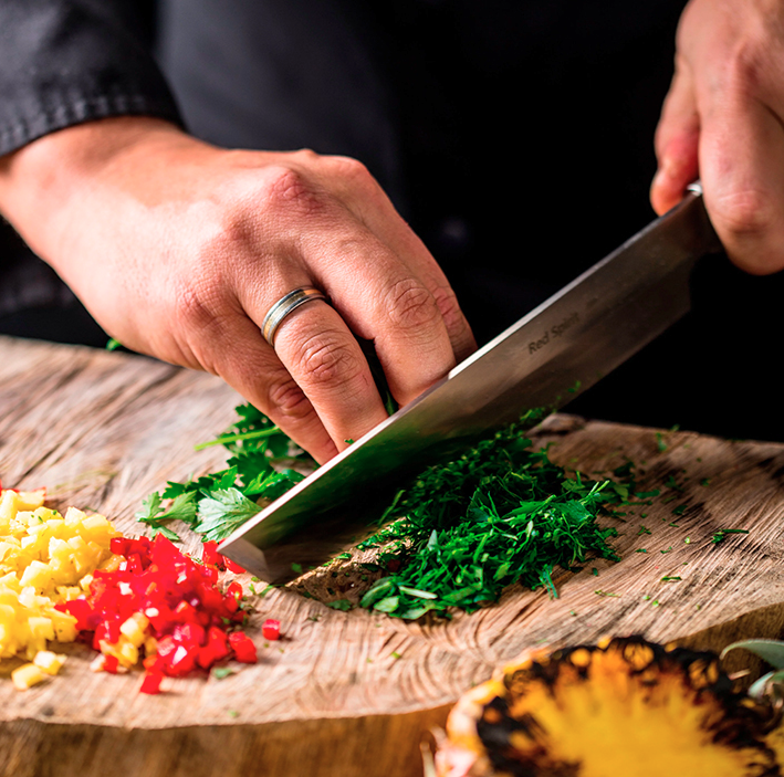 F.Dick Red Spirit Tanto Knife 8.5" - Beautiful Chef Knife