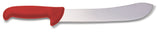 Butcher knife with red ergonomic handle and silver 12-inch blade