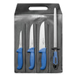 4-piece deboning knife set by F.Dick, blue ergonomic handles, in black case
