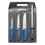 4-piece deboning knife set by F.Dick, blue ergonomic handles, in black case