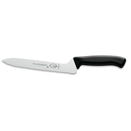 Serrated sandwich knife with black handle and white blade