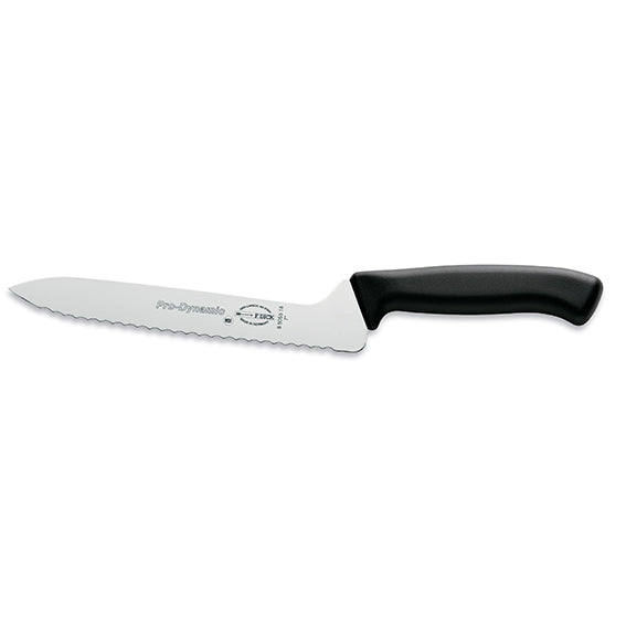 Serrated sandwich knife with black handle and white blade