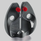 Black Rapid Action steel knife sharpener with red knobs and curved wire guide