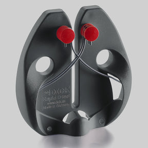 Black Rapid Action steel knife sharpener with red knobs and curved wire guide