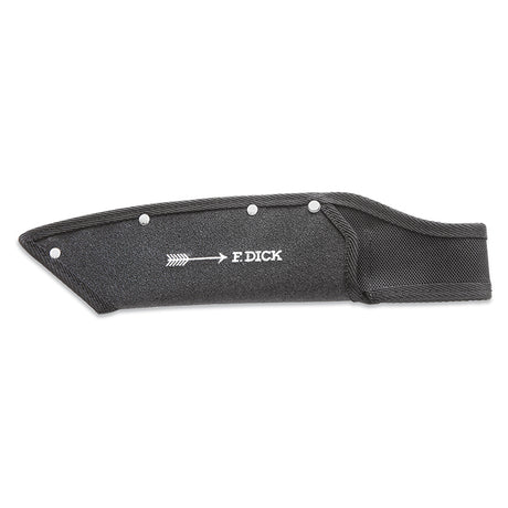 Black fabric knife sheath with snap strap and F.DICK logo