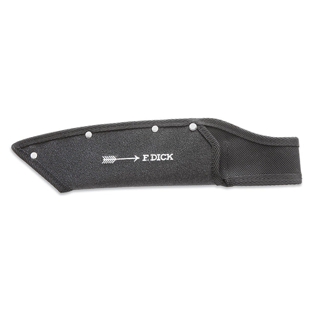 Black fabric knife sheath with snap strap and F.DICK logo