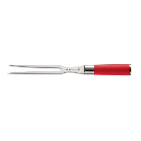 Red Spirit carving fork set, 8 in, with red handles and steel tines
