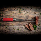 Red Spirit fork, 8 in, stainless steel tines and handle