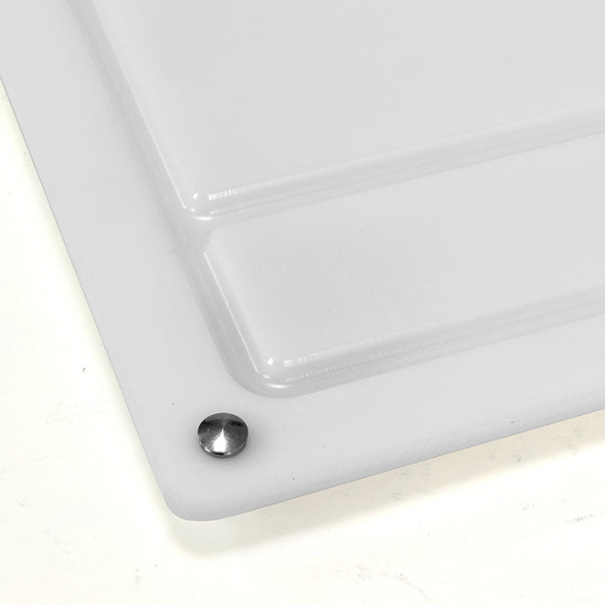 White cutting board sheet corner with stainless grommet